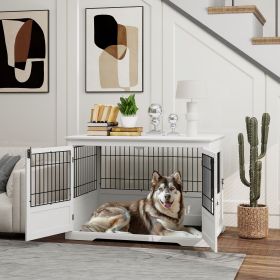 43" Dog Crate Furniture with 3 Doors, Removable Tray, for Extra Large Medium Small Dogs, Indoor Use, White