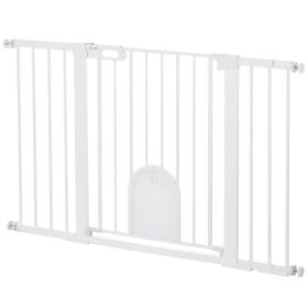 30"-52" Extra Wide Pet Gate Barrier with Small Door, 30"H Dog Gate with Safety Gate Barrier, Stair Pressure Fit, White