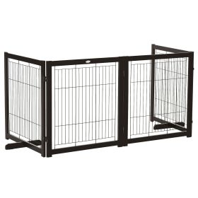 Wooden Dog Gate for Small & Medium Dogs 4 Panel w/ Support Feet Foldable Pet Fence for House Doorway Coffee