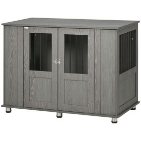 Dog Crate Furniture with Lockable Magnetic Door, Adjustable feet for Extra Large, Medium & Small Dogs, Indoor Use, Grey