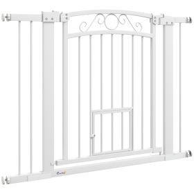 Dog Gate, Walk Through Pet Gate w/ Small Pet Door, Auto Close, for Doorways, House, Stair, 30"-41" W x 30" H