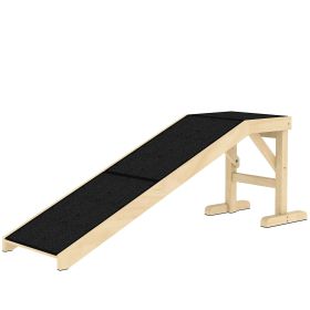 Pet Ramp Bed Steps for Dogs Cats Non-slip Carpet Top Platform Pine Wood 59"L x 16"W x 20"H Natural Wood